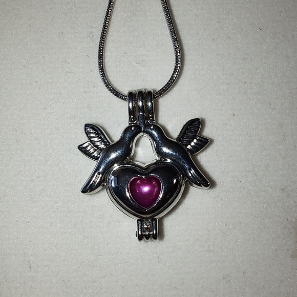 Beautiful Real Dyed Purple Pearl In A Changeable Cage Charm Necklace 18" - Picture 2 of 6
